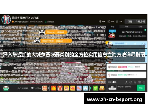 深入掌握加的夫城参赛联赛类别的全方位实用信息查询方法详尽指南 深入掌握加的夫城参赛联赛类别的全方位实用信息查询方法详尽指南